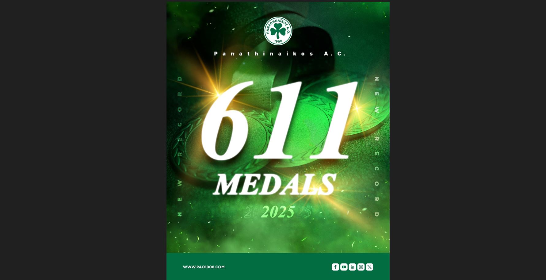 Κορυφαίος σύλλογος στην Ελλάδα και φέτος ο Παναθηναϊκός Α.Ο., με 611 μετάλλια!